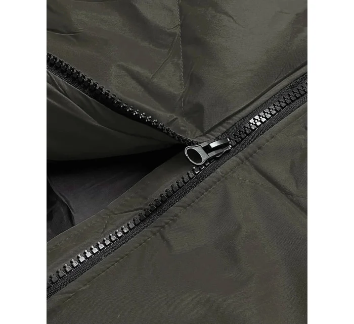 Dámská zimní bunda v army barvě s ozdobným prošívaním (5m730-136)
