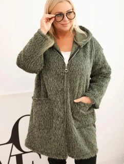 Dámský kabát Plus Size z viskózy na zip s kapucí khaki