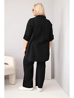 Dámský komplet Plus Size s košilí na knoflíky a kalhotami se širokými nohavicemi černý model 22069907 - K-Fashion