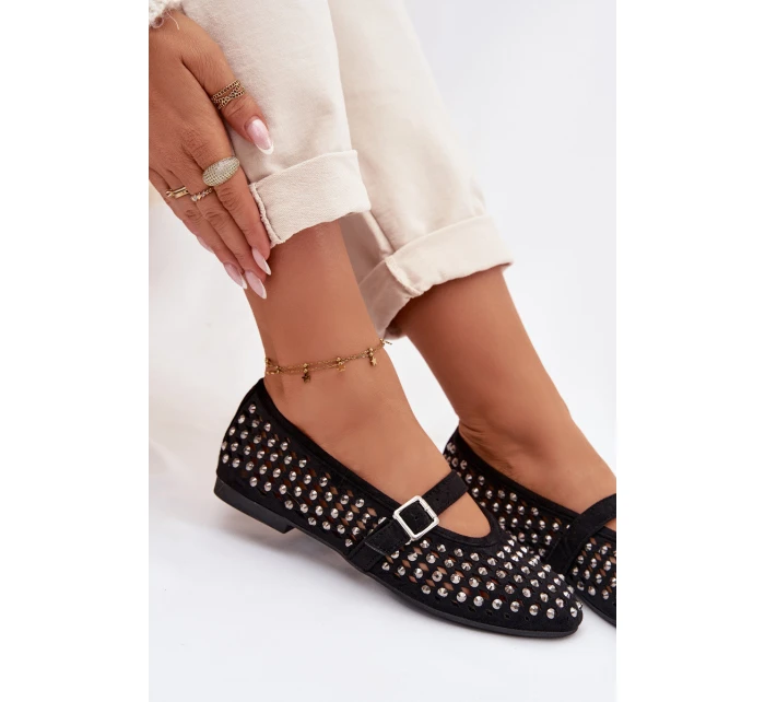 Dámské baleríny s krajkovým vzorem s kamínky a páskem Černé model 21951572 - Boto Dámské baleríny s krajkovým vzorem s kamínky a páskem Černé model 21951572 - Boto