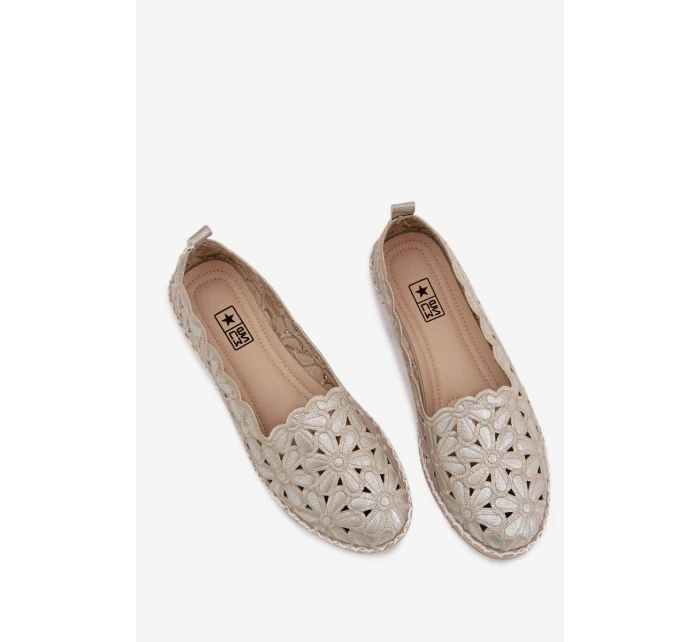 Dámské nazouvací baleríny s květinami zlaté Vennice