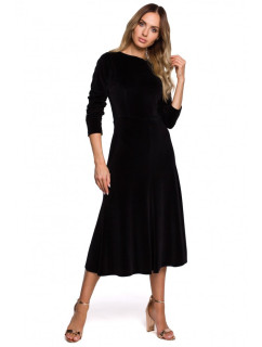 Sametové midi šaty s rukávy černé model 18003065 - Moe