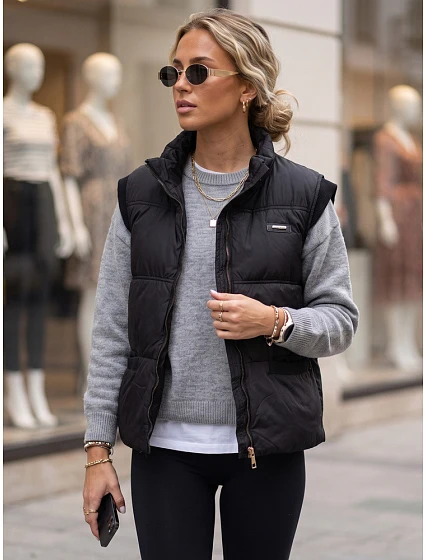 Kamizelka damska pikowana ze stójką czarna model 22354106 - FashionStreet