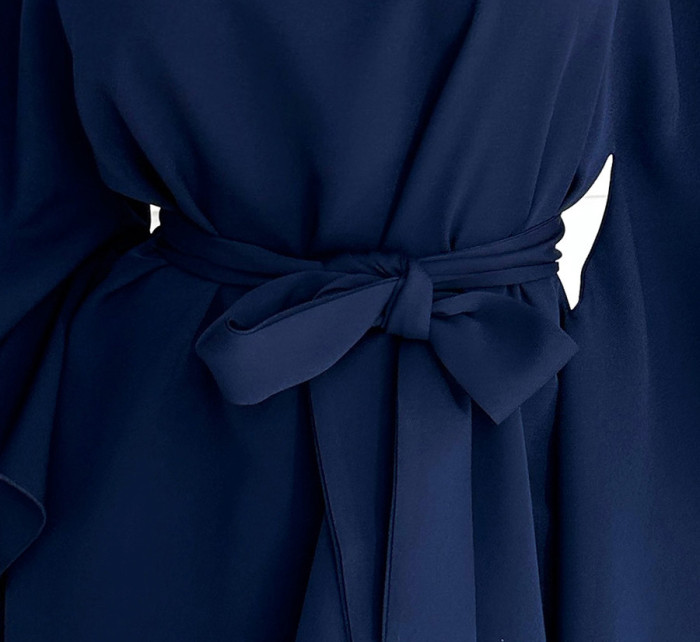 SOFIA - Tmavě modré dámské motýlkové šaty se zavazováním v pase 287-24