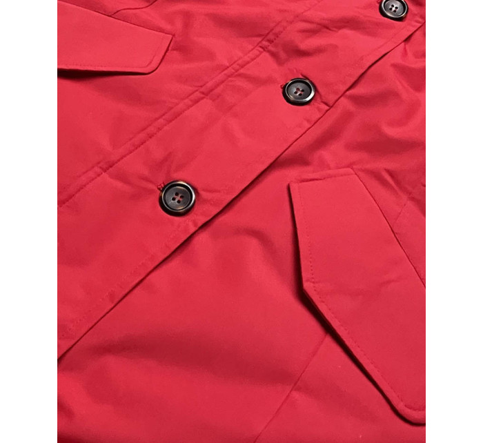 Červená dámská zimní bunda s kapucí (J9-065)
