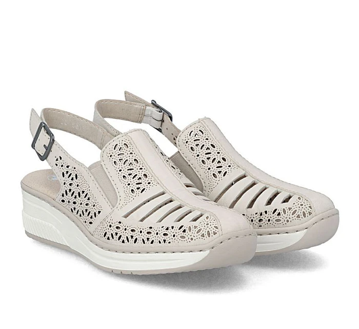 Dámské béžové kožené sandály na platformě Rieker 48763-60