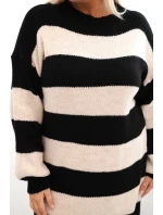 Dámské pletené šaty Plus Size pruhované černá
