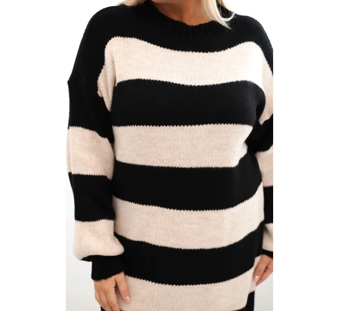 Dámské pletené šaty Plus Size pruhované černá