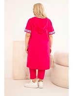 Dámská bavlněná souprava Plus Size s halenkou s kapucí a kalhotami fuchsiová Dámská bavlněná souprava Plus Size s halenkou s kapucí a kalhotami fuchsiová