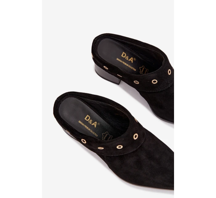 Semišové dámské kožené boty na podpatku D&A model 22031846 Černé - S.Barski