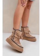 Dámské sněhule s výšivkou na platformě hnědé Naleris