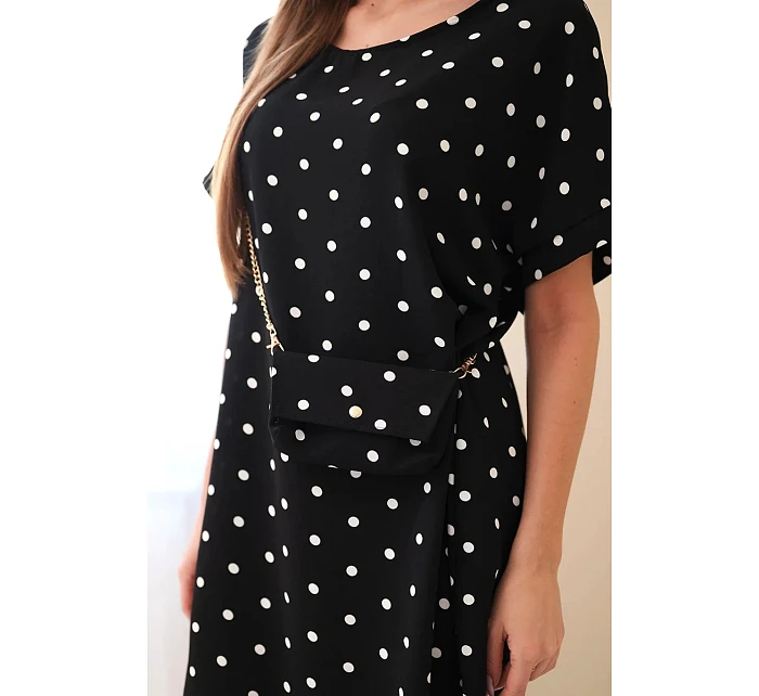 Dámské šaty s puntíky s krátkým rukávem a kabelkou černá Dámské šaty s puntíky s krátkým rukávem a kabelkou černá