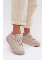 Kožené dámské polobotky s zipem béžové model 22013966 - EVENTO Kožené dámské polobotky s zipem béžové model 22013966 - EVENTO