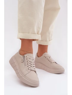 Kožené dámské polobotky s zipem béžové model 22013966 - EVENTO