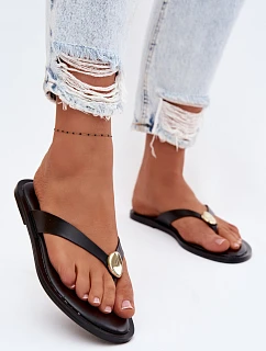 Dámské ploché žabky s zlatým detailem Černé model 22102928 - EVENTO