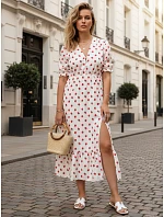 Dámské midi šaty s květinovým vzorem bílé FashionStreet EY2656 Dámské midi šaty s květinovým vzorem bílé FashionStreet EY2656