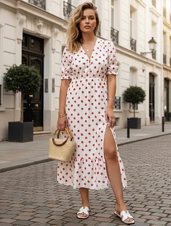 Dámské midi šaty s květinovým vzorem bílé FashionStreet EY2656