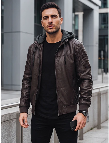 Kurtka męska skórzana ocieplana z kapturem model 22542400 - FashionStreet Kurtka męska skórzana ocieplana z kapturem model 22542400 - FashionStreet