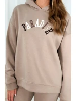 Bavlněná souprava s vyšívaným nápisem Paradise tmavě béžová