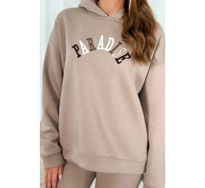 Bavlněná souprava s vyšívaným nápisem Paradise tmavě béžová