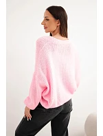 Dámský svetr s výstřihem do V a knoflíky růžový model 22293692 - K-Fashion
