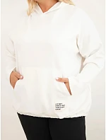 Dámská mikina Plus Size z viskózy s kapucí a klokankovou kapsou ecru Dámská mikina Plus Size z viskózy s kapucí a klokankovou kapsou ecru