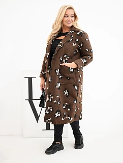 Dámský elegantní kabát Plus Size s klopami leopardí hnědý