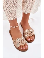 Dámské Pantofle Na Plochém Podpatku Se Zlatými Béžové model 21698998 - Boto Dámské Pantofle Na Plochém Podpatku Se Zlatými Béžové model 21698998 - Boto