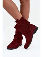 Kožené semišové dámské boty s řasením zateplené Zazoo 4210 bordó
