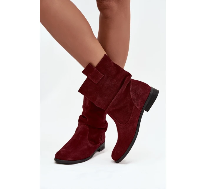 Kožené semišové dámské boty s řasením zateplené Zazoo 4210 bordó