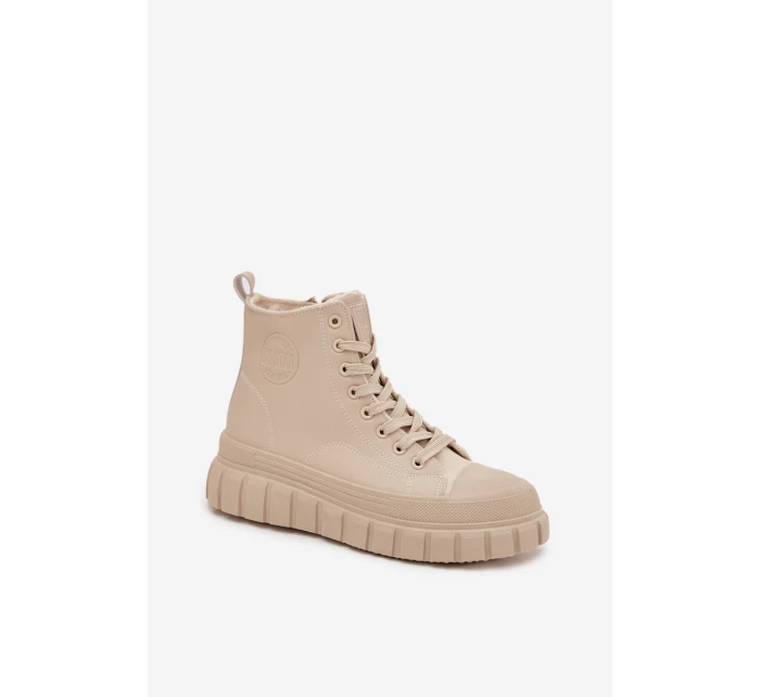 Dámské zateplené kotníkové tenisky na platformě model 21789257 Světle béžová - Big Star Dámské zateplené kotníkové tenisky na platformě model 21789257 Světle béžová - Big Star