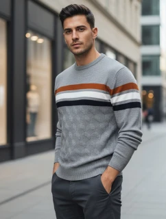 Pánský pruhovaný šedý svetr FashionStreet WX2335