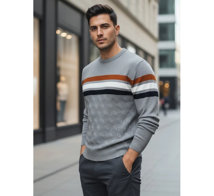 Pánský pruhovaný šedý svetr FashionStreet WX2335