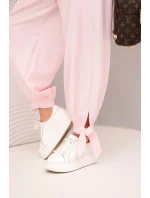 Dámské kalhoty s širokými nohavicemi a zavazováním dole cukrově růžový
