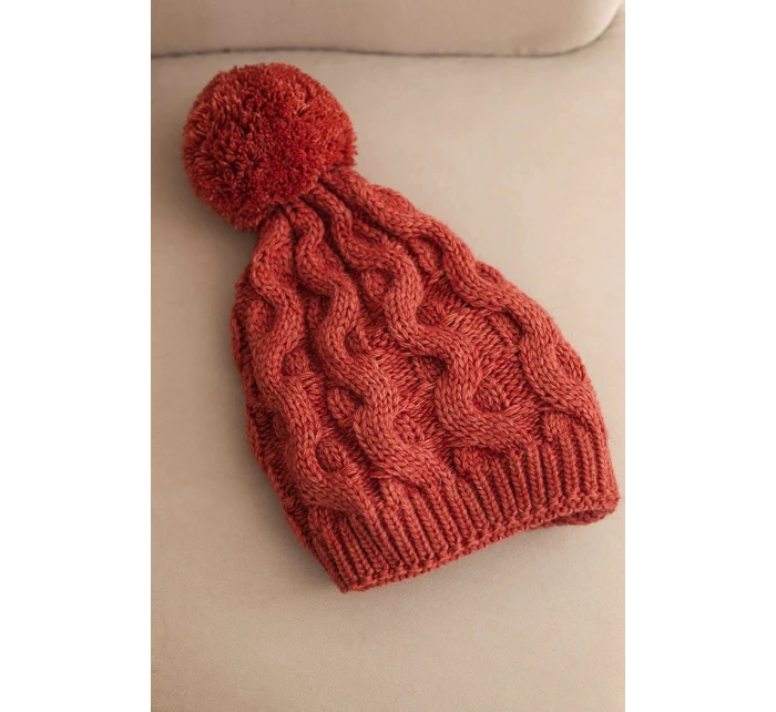 Dámská zimní čepice vlněná s krystaly a vzorem model 21859313 mocca - K-Fashion