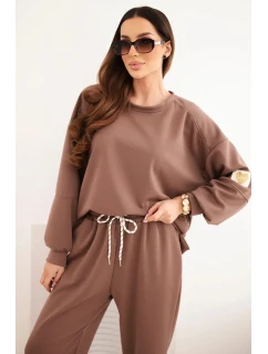 Dámský máslový komplet s volnou mikinou a kalhotami s nápisem LOVE čokoládový