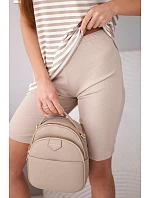 Dámský viskózový pruhovaný komplet s krátkým rukávem a šortkami béžový