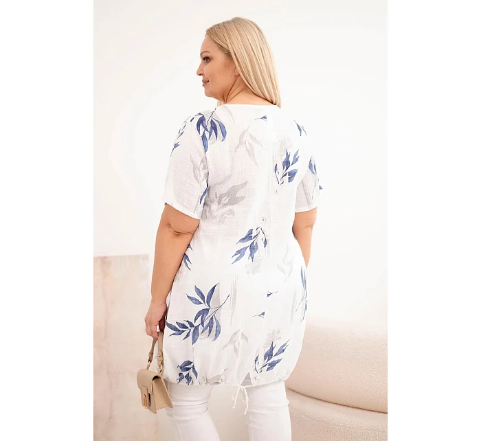 Dámská bavlněná halenka Plus Size s krátkým rukávem a vázáním dole bílá