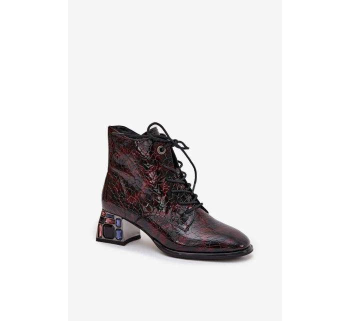 Lakované dámské z pravé kůže na podpatku s krystaly  bordó model 21712417 - Artiker