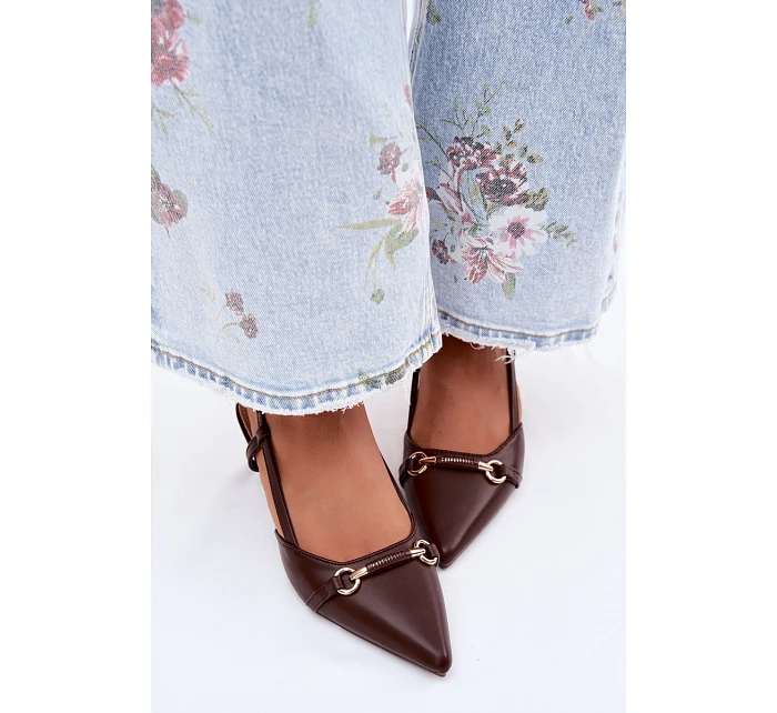 Dámské sandály na podpatku se špičatými špičkami Hnědé Felessa