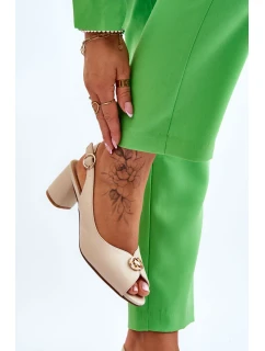 Módní kožené sandály na podpatku béžové Hette