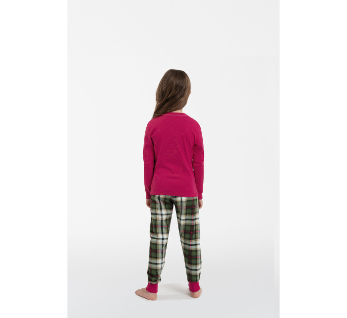 Dívčí pyžamo Zonda, dlouhý rukáv, dlouhé nohavice - amarant/potisk