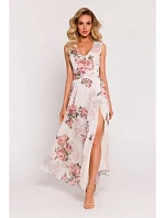 Dámské šifonové šaty M781 model 2 Ecru s květy - MOE