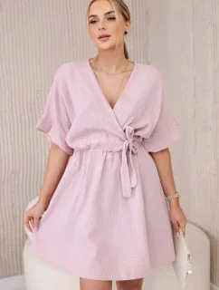 Mušelínové šaty s pasem tmavě růžová