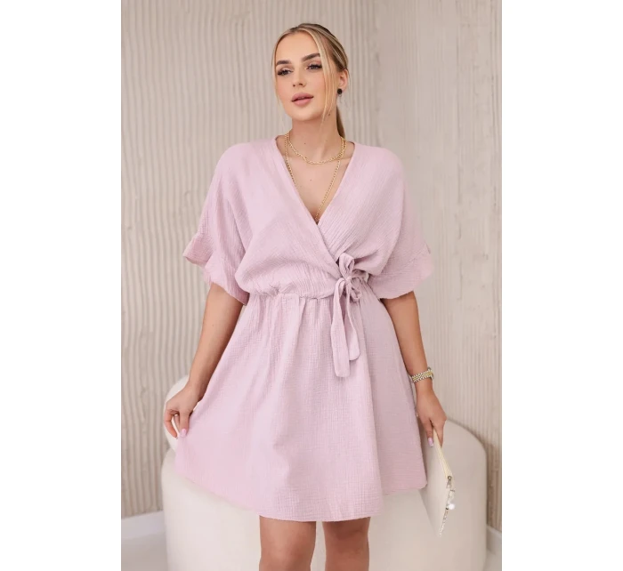 Mušelínové šaty s pasem tmavě růžová