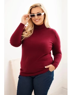 Dámský viskózový svetr Plus Size s klasickým střihem s rolákem bordový