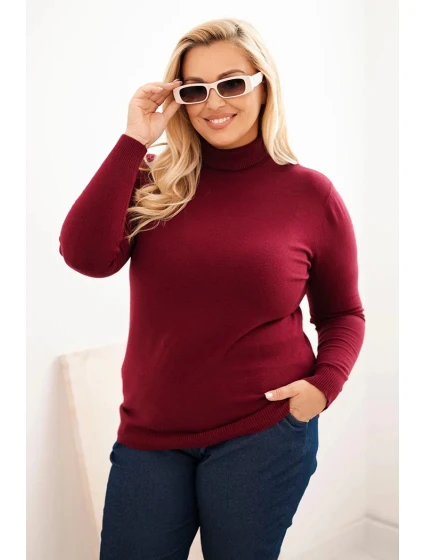 Dámský viskózový svetr Plus Size s klasickým střihem s rolákem bordový Dámský viskózový svetr Plus Size s klasickým střihem s rolákem bordový