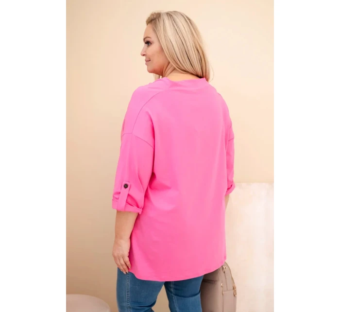 Dámská blůza Plus Size s bavlnou volného střihu s vodním výstřihem světle růžová