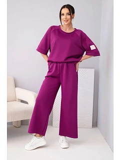 Dámský máslový komplet z viskózy mikina a široké kalhoty světle fialový