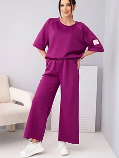Dámský máslový komplet z viskózy mikina a široké kalhoty světle fialový